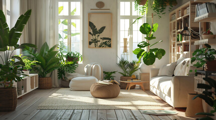 Scandinavian living room with green and white touches