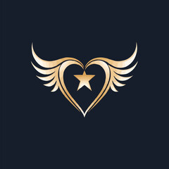 Fototapeta premium Heart and wing star with line art style logo icon design templat