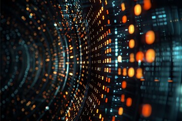 Obraz premium Abstract futuristic binary code technology background with digital circle line shape and dark blue pattern 