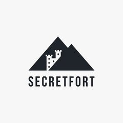 Minimalist Secret fort behind the mountain logo icon vector template on white background