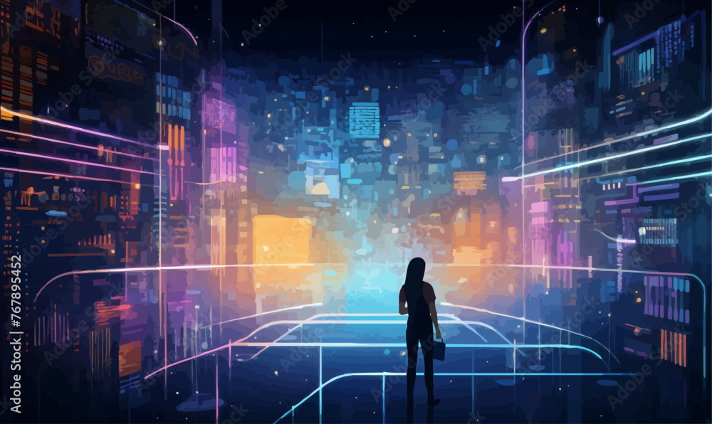 Poster showing digital data and big tech imagery as patterns isolated vector style on isolated background i