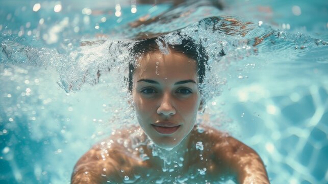 Beautiful woman smiling while underwater