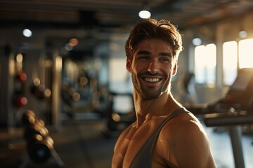 portrait of a smiling handsome man in gym