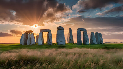 Sunset over the stone megalith