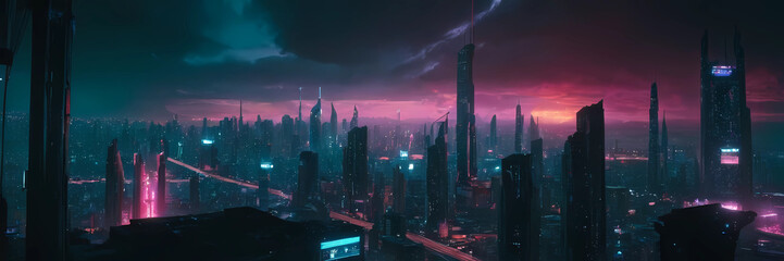 Neon Dreams: A Cyberpunk Cityscape Where Anything is Possible - obrazy, fototapety, plakaty