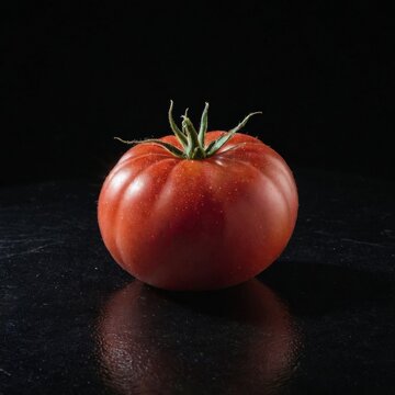 photo of red tomato on black background