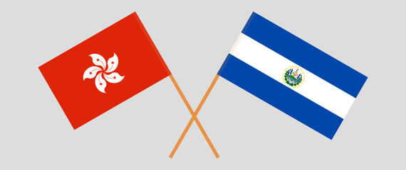 Crossed flags of Hong Kong and El Salvador. Official colors. Correct proportion