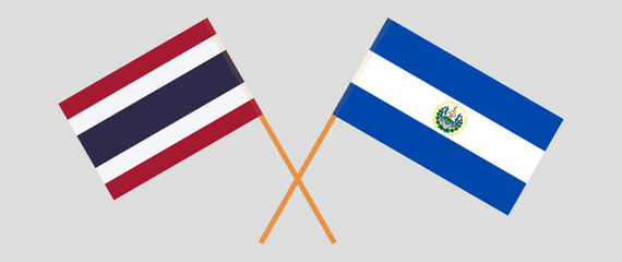 Crossed flags of Thailand and El Salvador. Official colors. Correct proportion