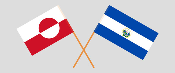 Crossed flags of Greenland and El Salvador. Official colors. Correct proportion