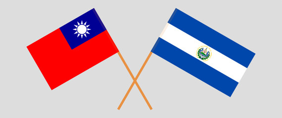 Crossed flags of Taiwan and El Salvador. Official colors. Correct proportion