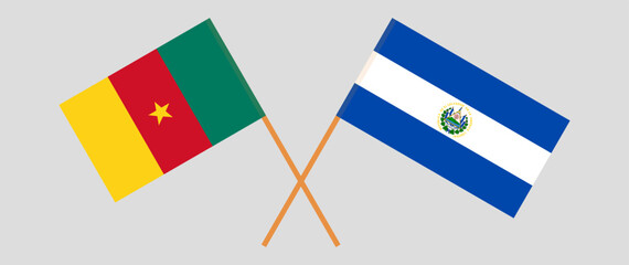 Crossed flags of Cameroon and El Salvador. Official colors. Correct proportion