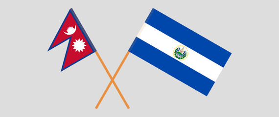 Crossed flags of Nepal and El Salvador. Official colors. Correct proportion
