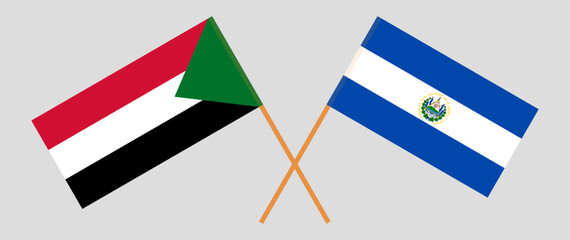 Crossed flags of the Sudan and El Salvador. Official colors. Correct proportion