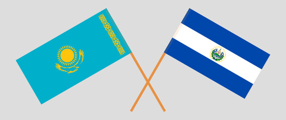 Crossed flags of Kazakhstan and El Salvador. Official colors. Correct proportion
