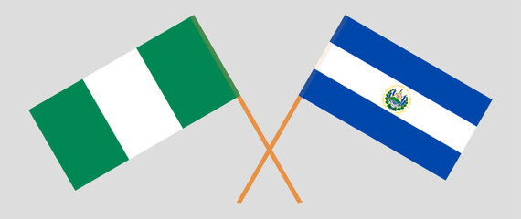 Crossed flags of Nigeria and El Salvador. Official colors. Correct proportion