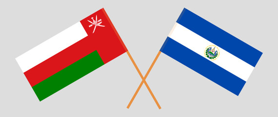 Crossed flags of Oman and El Salvador. Official colors. Correct proportion