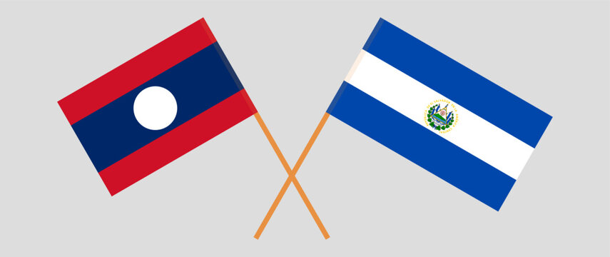 Crossed flags of Laos and El Salvador. Official colors. Correct proportion