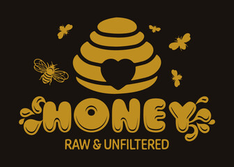 Honey Raw and Unfiltered Label Bee Farm Product Badge Beekeeping Logo