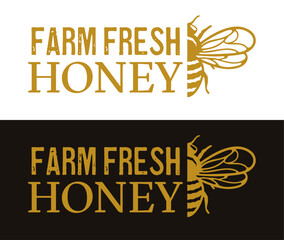 Farm Fresh Honey Label Beekeeping Logo Stamp Bee Food Product Badge Split Bee Border