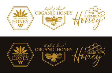 Honey Label Set Bee Farm Badge Beekeeping Logo