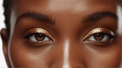 Close up of beautiful black woman's eyes staring at camera