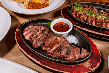 Grilled Steak with BBQ Sauce and Side