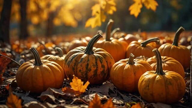 many ripe pumpkins in nature, harvest agriculture