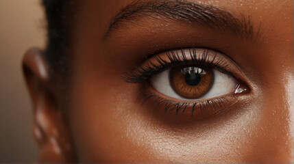 Close up of beautiful black woman's eyes staring at camera - 767899638