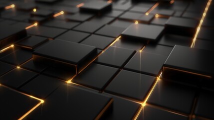 Sleek black tiles with glowing orange lines, symbolizing advanced technology and modern design. - obrazy, fototapety, plakaty