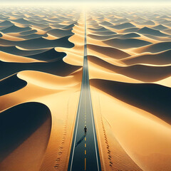 lonely and long desert road - obrazy, fototapety, plakaty