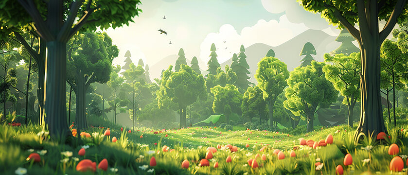 Fototapeta cartoon forest landscape