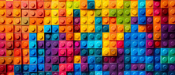 Fototapeta premium Lego wall with texture, lego background multi-color wall