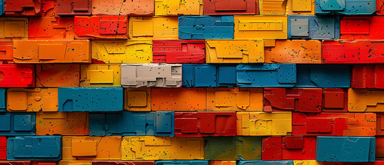 Fototapeta premium Lego wall with texture, lego background multi-color wall