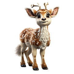 3d illustration portrait of adorable cute baby deer isolated on transparent background, generative ai