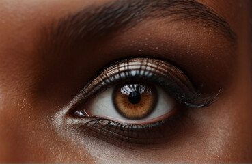Close up of beautiful black woman's eyes staring at camera - 767900426