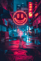 A smiley emoji icon in a city