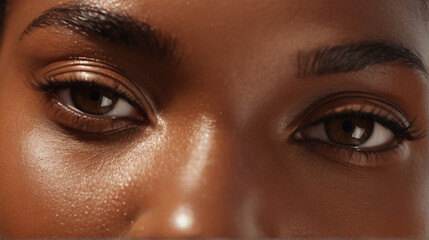 Close up of beautiful black woman's eyes staring at camera - obrazy, fototapety, plakaty
