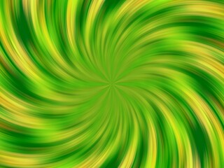 Vortex and rays with green and yellow colors - abstract graphic with effect of depth of space, motion, rotation, blur and mixing colors. Topics: texture, pattern, abstraction, wallpaper, computer art