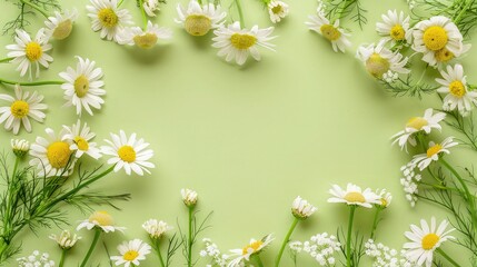 Against a clean white background, a stylish frame is embellished with intricately arranged daisies,...