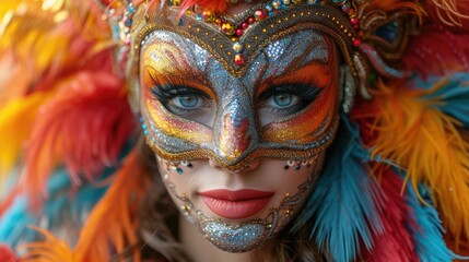 Venetian mask with feathers and glitter.
