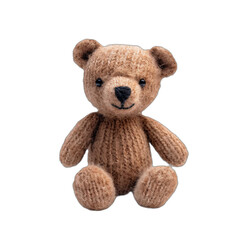 Hand-knitted brown teddy bear, perfect for a cozy gift, children's playtime companion, or nursery decoration.