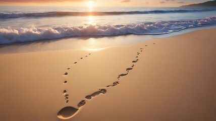 Footprint on beach sand  - obrazy, fototapety, plakaty