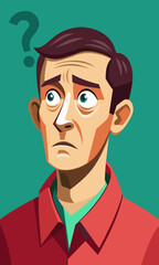 Young puzzled, doubtful, confused man thinking, trying to find solution, worried expression on his face, concept - Sorry, don't know how it happened. Copy space.