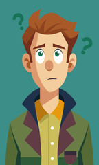 Young puzzled, doubtful, confused man thinking, trying to find solution, worried expression on his face, concept - Sorry, don't know how it happened. Copy space.