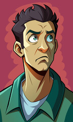 Young puzzled, doubtful, confused man thinking, trying to find solution, worried expression on his face, concept - Sorry, don't know how it happened. Copy space.