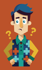 Young puzzled, doubtful, confused man thinking, trying to find solution, worried expression on his face, concept - Sorry, don't know how it happened. Copy space.