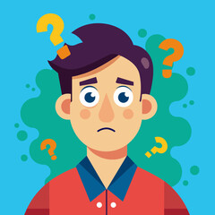 Young puzzled, doubtful, confused man thinking, trying to find solution, worried expression on his face, concept - Sorry, don't know how it happened. Copy space.