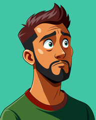 Young puzzled, doubtful, confused man thinking, trying to find solution, worried expression on his face, concept - Sorry, don't know how it happened. Copy space.