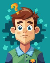 Young puzzled, doubtful, confused man thinking, trying to find solution, worried expression on his face, concept - Sorry, don't know how it happened. Copy space.