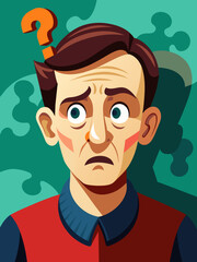 Young puzzled, doubtful, confused man thinking, trying to find solution, worried expression on his face, concept - Sorry, don't know how it happened. Copy space.